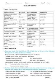 English Worksheet: UNIT 1: MY HOBBY