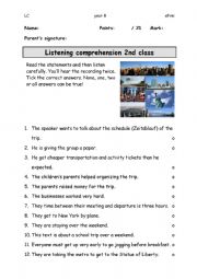 English Worksheet: Listening Comprehension Test