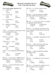 English Worksheet: Speakout Elementary Unit 2 Vocabulary Quiz