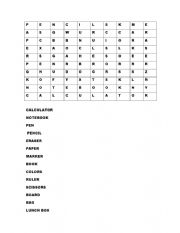 English Worksheet: LETTER SOUP CLASSROOM OBJECTS