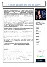 English worksheet: A look back of Elon Musk�s life