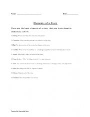 English Worksheet: Elements of a Story