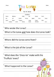 English worksheet: The Lorax low level ESL