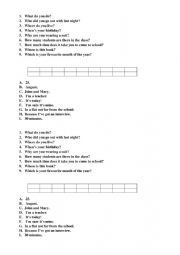 English Worksheet: Questions and answers 