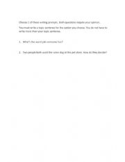 English Worksheet: Writing Prompt Topic Sentence