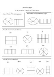 English Worksheet: Fractions of a shape 