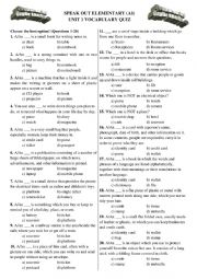 English Worksheet: Speakout Elementary Unit 1 Vocabulary Quiz
