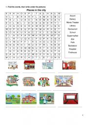 English Worksheet: Places in the city wordsearch