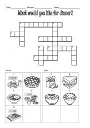 food meals crossword ESL worksheet by cokelight7226
