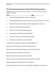 English worksheet: The US Government