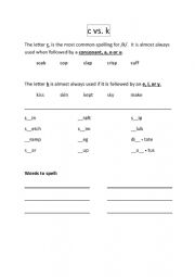 English Worksheet: Spelling Rule: c or k