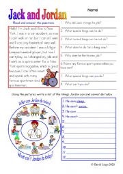 English Worksheet: Jack and Jordan: ability and possibility with key