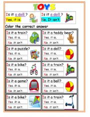 English Worksheet: TOYS AND TO BE QUESTIONS
