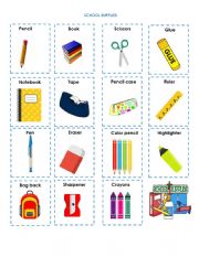 School supplies - ESL worksheet by catadr15