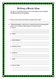 English Worksheet: WRITING A MOVIE REVIEW