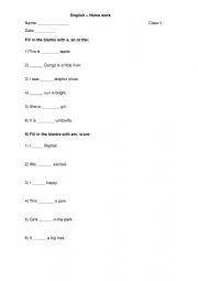 English Worksheet: a, an,the & am, is/ are