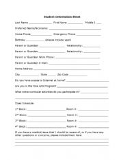 Student information sheet 