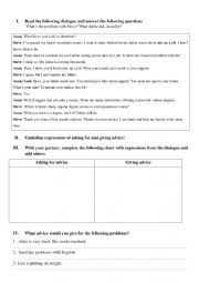 English Worksheet: Asking for and giving advice