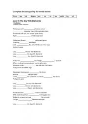 English Worksheet: Song Lucy in the sky with diamonds
