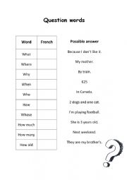 English Worksheet: Question words - Meaning and answer match