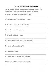 English Worksheet: zero conditional sentences