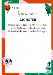 English Worksheet: draw your monster