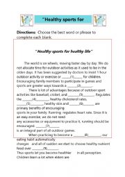 English Worksheet: Healthy sports for healthy life