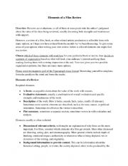 English Worksheet: Elements of a Movie Review