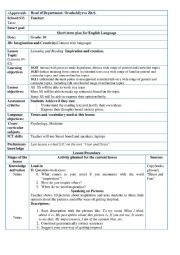 English Worksheet: Lesson plan