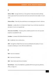 English Worksheet: Hotel Industry Glossary