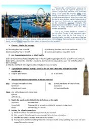 English Worksheet: Reading: The New Year in the UK
