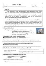 English Worksheet: pollution