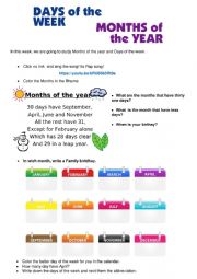 English Worksheet: Months and Days of the week 