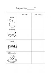 English Worksheet: Do you like apple?