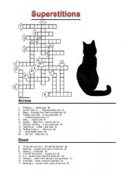 English Worksheet: Superstitions crossword puzzle