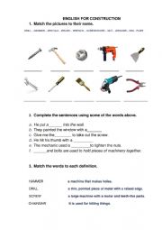 English Worksheet: construction vocabulary and definitions