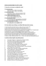 English Worksheet: Defining and non-defining relative clauses with answers