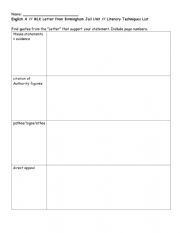 English Worksheet: Literary Analysis Chart for Speech Texts