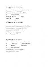 English Worksheet: He�s / his / she�s / her