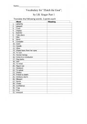 English Worksheet: Zlateh the Goat, I.B. Singer, Vocabulary and Comprehension Quiz Part 1