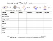 English Worksheet: spelling words