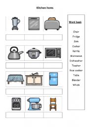 kitchen items vocab