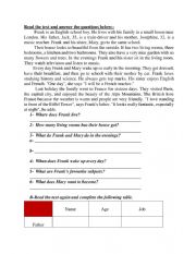 English Worksheet: Frank and his family