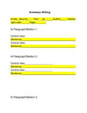 English Worksheet: Summary Writing Graphic Organizer