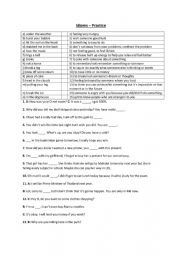 Idioms Worksheet - Meaning & Writing your own sentences