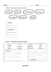 English Worksheet: Days of the week and Months