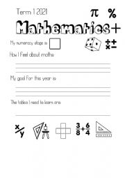 English Worksheet: Start of year maths book cover page