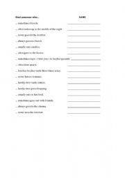 English Worksheet: Find someone who - frequency adverbs