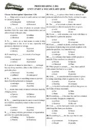 English Worksheet: Prism Reading 2 Unit 1 Part A Vocabulary Quiz
