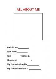 English Worksheet: All About Me! 